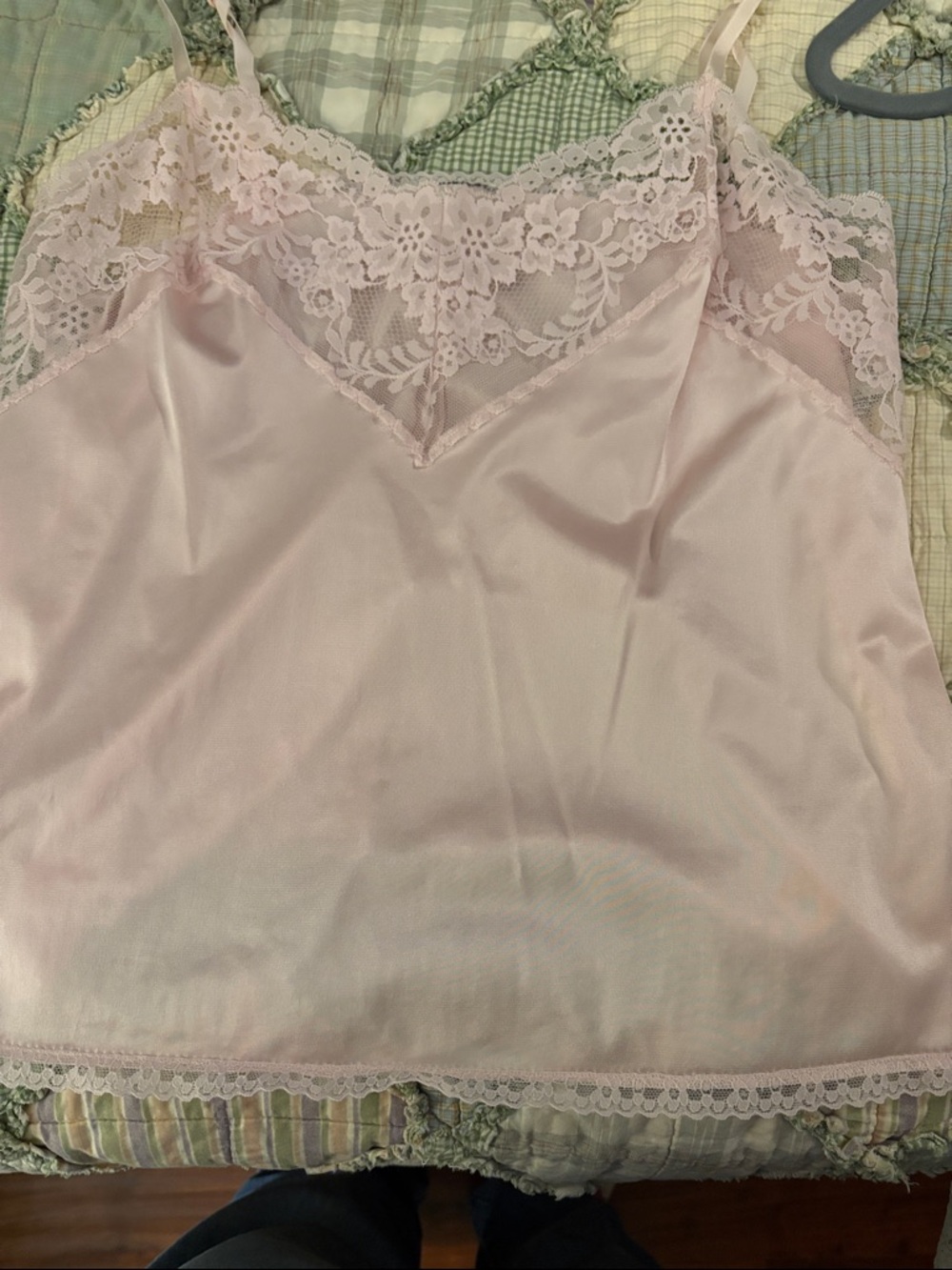 Lace Trim Satin Cami Top - Light Pink. 38